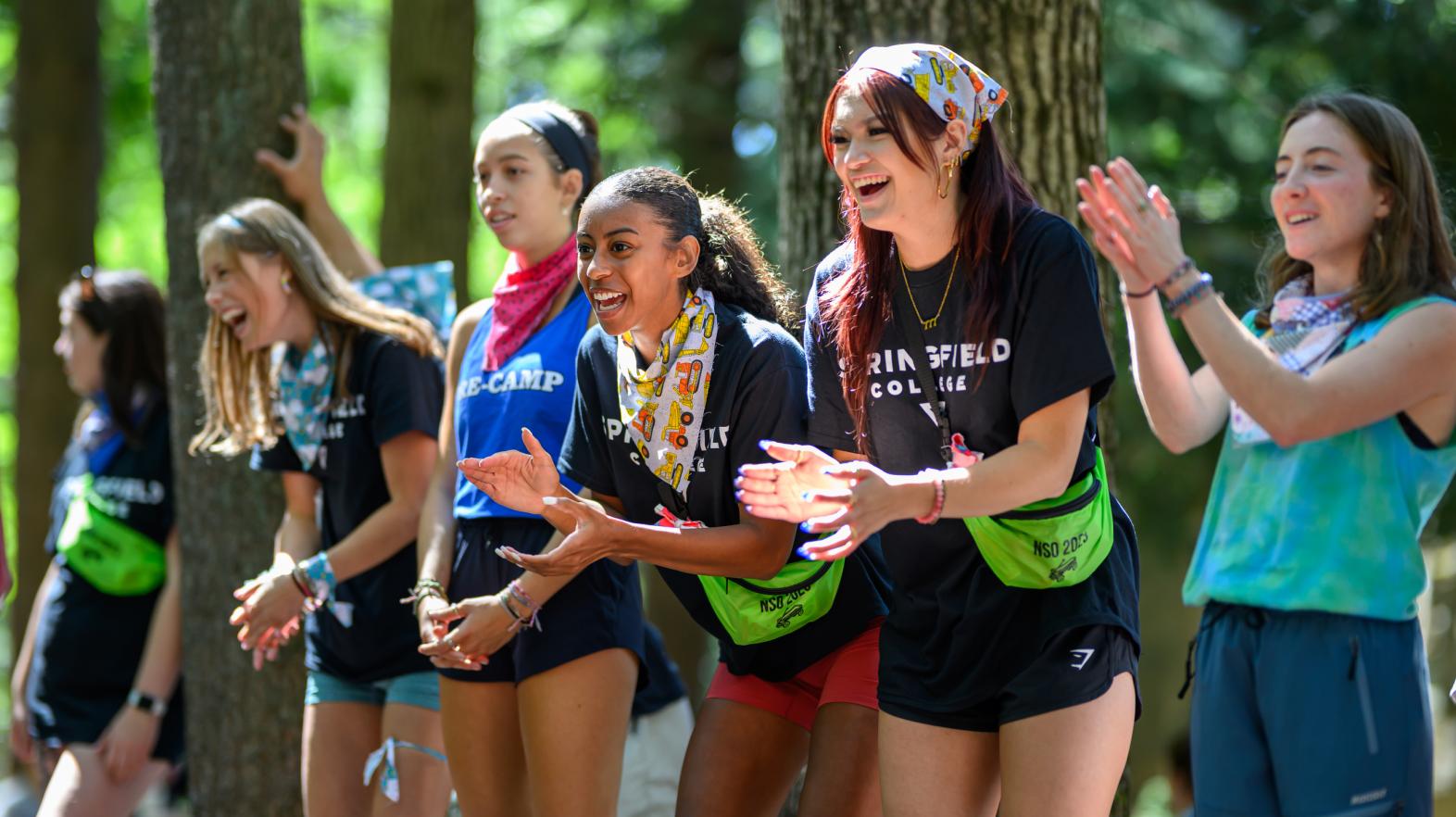 New Student Orientation and Pre Camp leaders welcoming incoming students at Springfield College on Thursday, August 31, 2023.