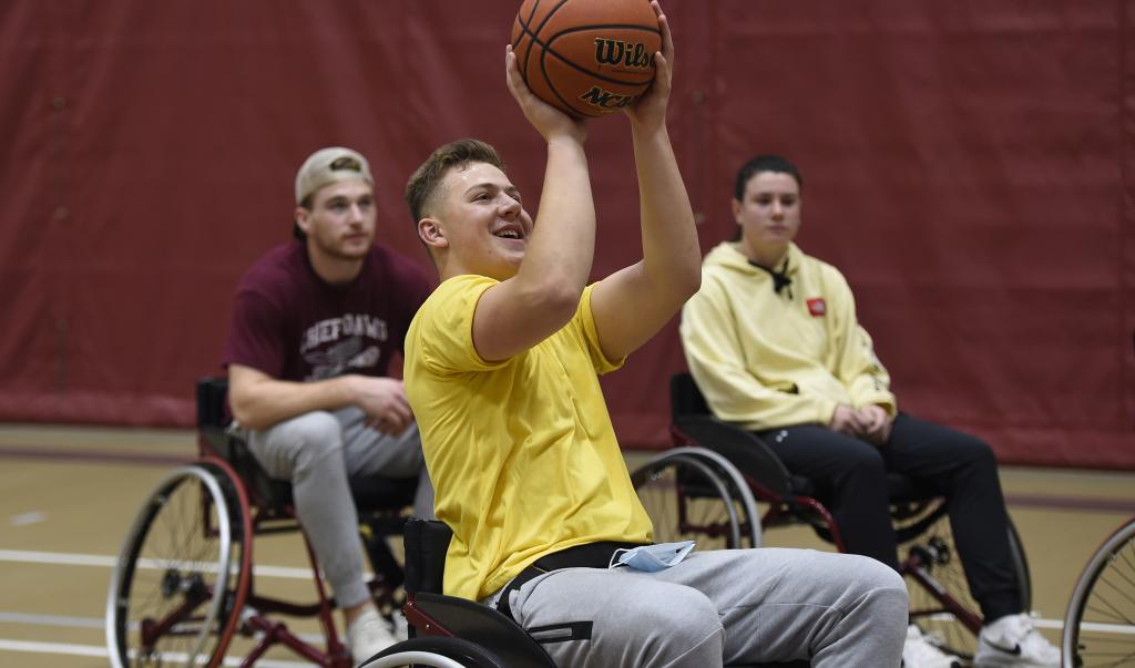 Springfield College Students playing wheelchair basketball