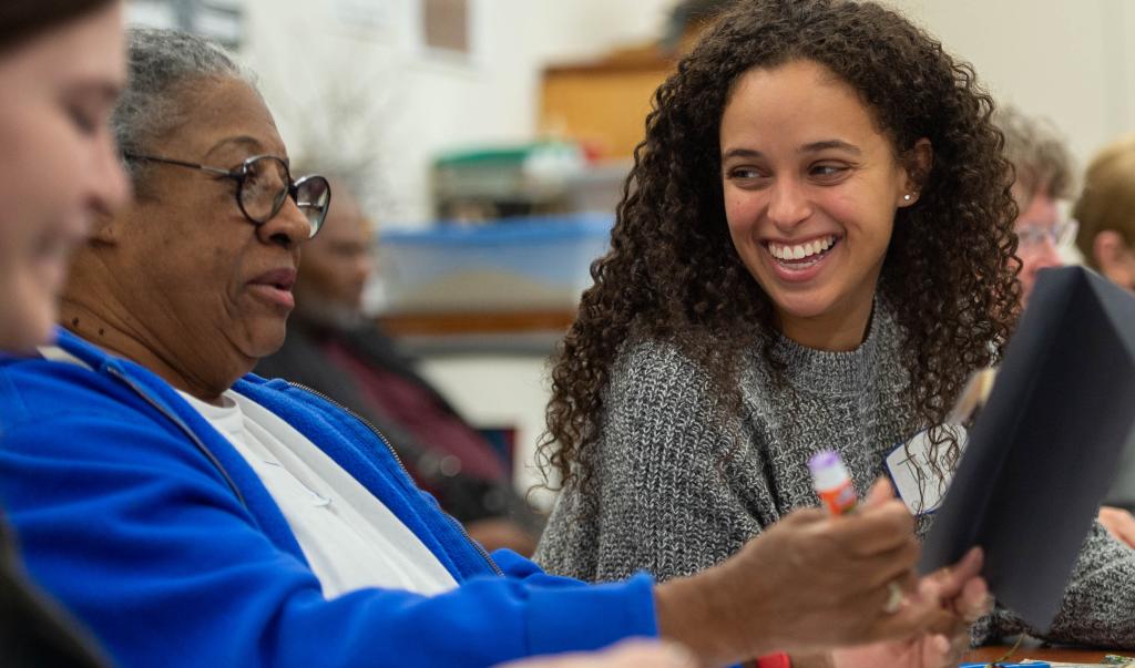 Art therapy students work with Life Long Learning participants at Springfield College