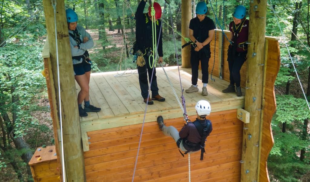 Springfield College students climbing at East campus