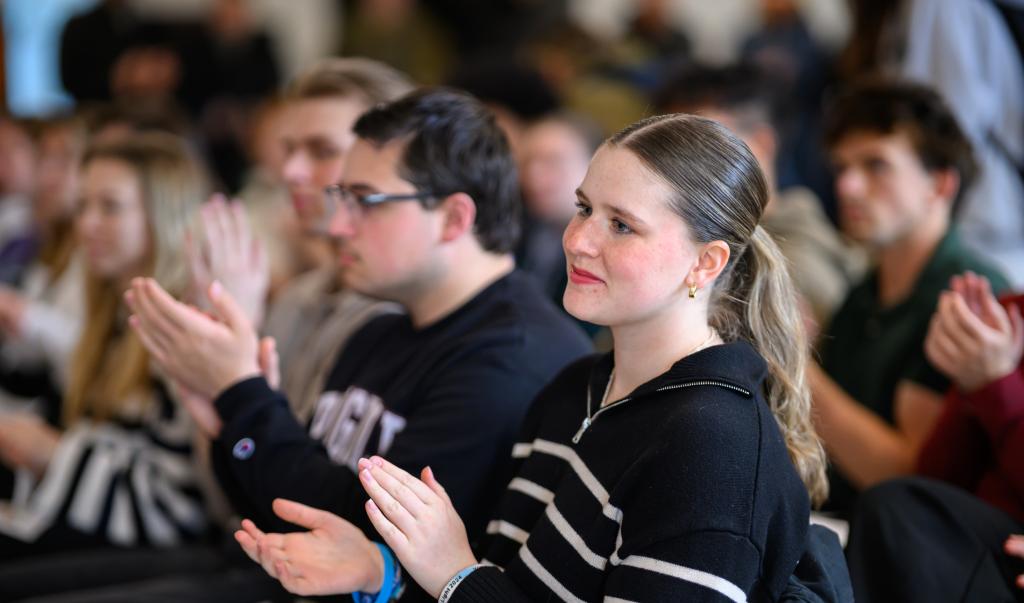 Springfield College students participate in Stepping Up Day inside the campus union on Tuesday April 8, 2025.