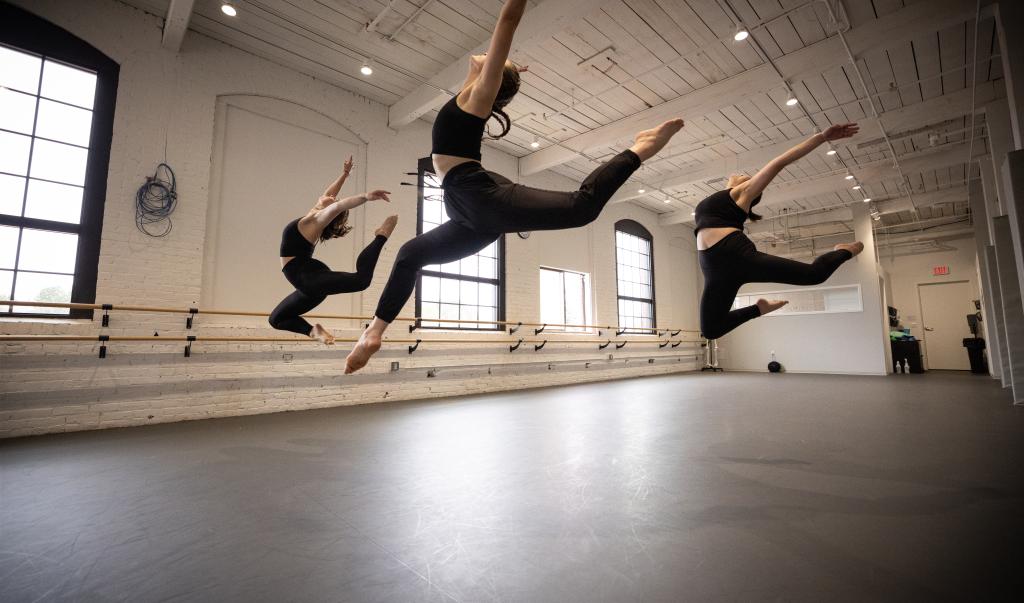 Students practicing in the dance studio