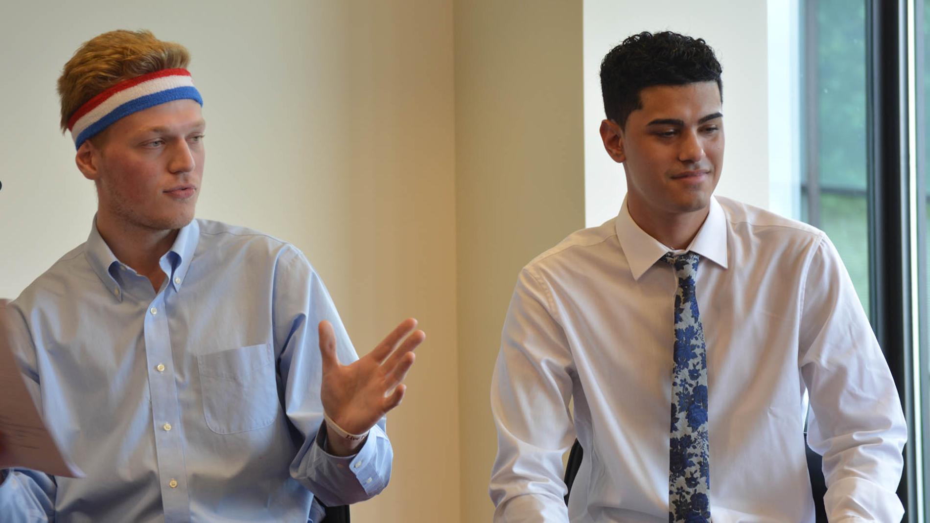 Gage Nutter and fellow student conducting an interview