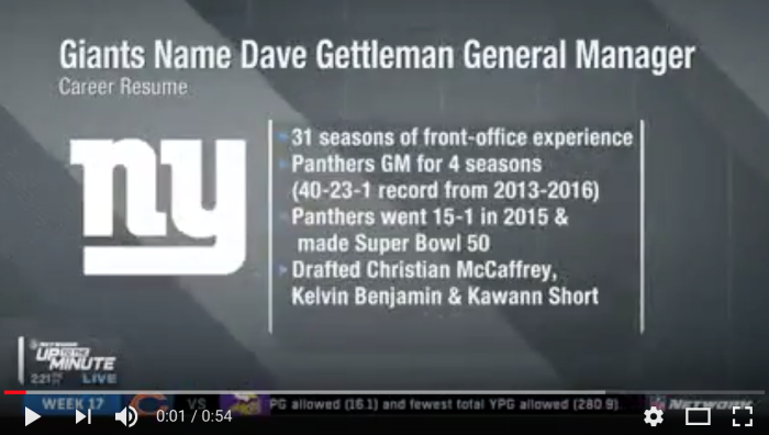 Springfield College was well represented on the NFL Network on Friday, December 30, 2017 during the press conference recap of the New York Giants hiring Dave Gettleman '72 as general manager. 
