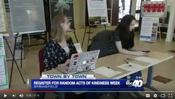 The Springfield College student service club Rachel's Challenge was highlighted on Western Mass News for the students great work with Random Acts of Kindness registration this week on the campus. 