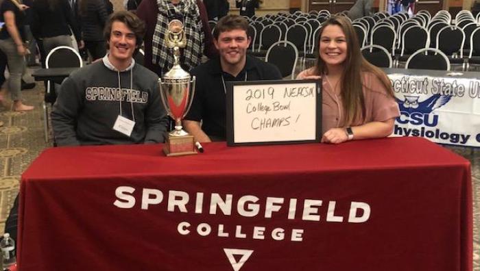 As a team, the Springfield College Applied Exercise Science students also earned first place in the Applied Exercise Science major's College Bowl, which consists of colleges competing in jeopardy style competition against more than 20 other institutions throughout New England. They will be competing at the National American College of Sports Medicine College Bowl competition in May of 2020 in San Francisco.