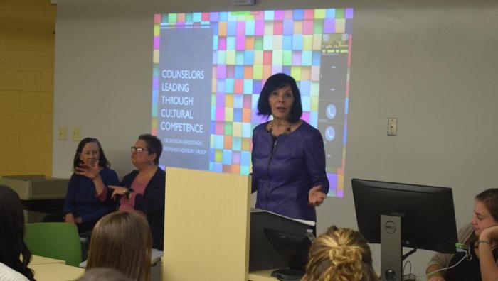 Renowned Leader in Multicultural Counseling and Past President of the American Counseling Association Patricia Arredondo spoke to current students on Oct. 15.