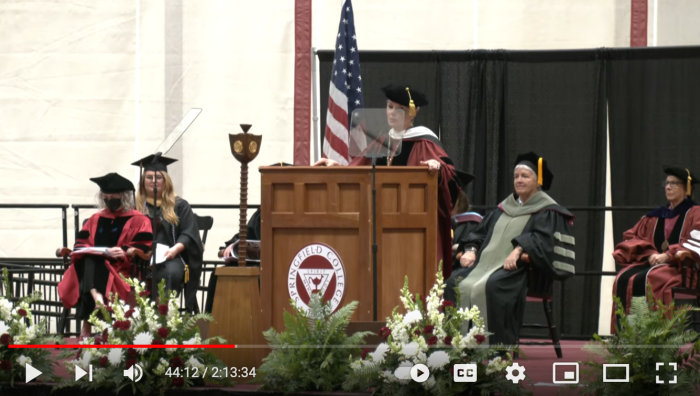 Springfield College hosted its 2022 graduate commencement ceremony on Saturday, May 14, in the Wellness and Recreation Complex Field House located on the main campus. This year, the honor of the keynote commencement address went to two legendary faculty members at Springfield College, nationally known athletic counselors and researchers in the field of sport psychology Judy L. Van Raalte and Britton W. Brewer.