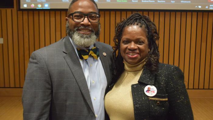 Springfield College Vice President for Inclusion and Community Engagement Calvin Hill, left, and Barbara R. Arnwine, Esq.